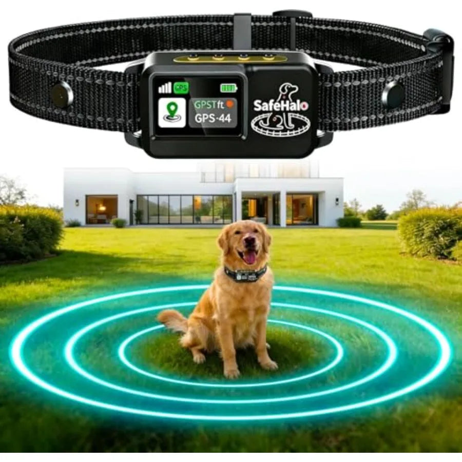 Wireless GPS Dog Collar Fence for Backyards - 48H Battery Invisible Electric Fence for Dogs that Dig & Run