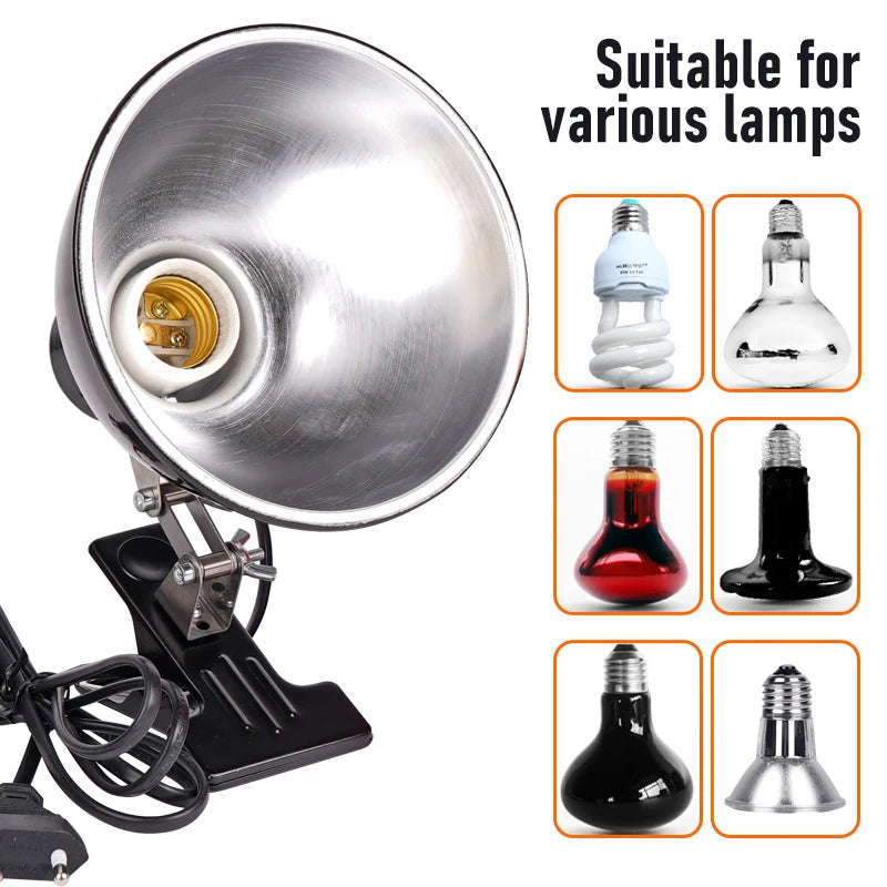 Reptile Lamp Holder with Clip-On Universal Lampshade Reptile Pets Feeding Box Heating Lamp Holder Lizard Turtle Basking Heating