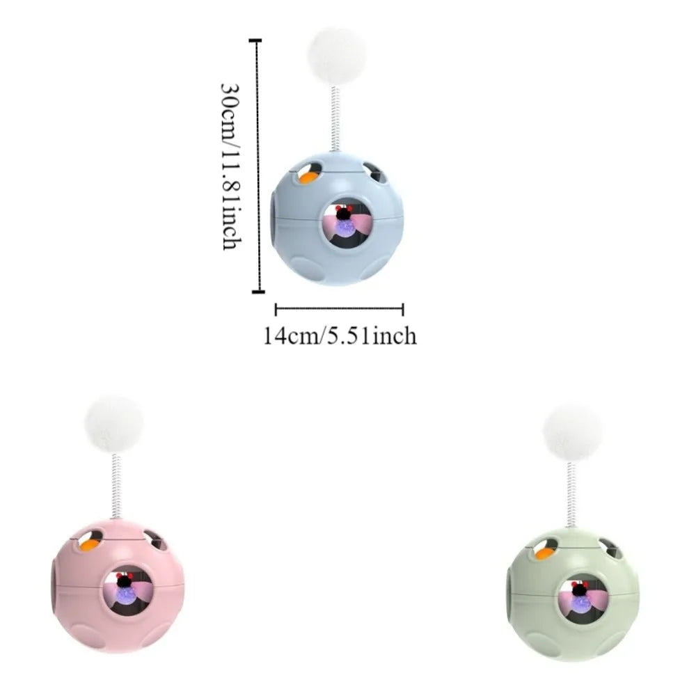 Auto-Rotating Spring Cat Teaser Ball with Feather & Bell — Tumbler Exercise Football Cat Toy