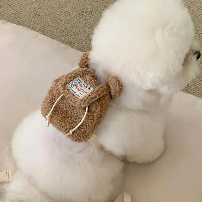 INS Pet Bag Cute Plush Pet Outing Bag Puppy Dog Cat Pet Self Backpack Poop Pickup Bag Snack Multipurpose Small Dog Supplies