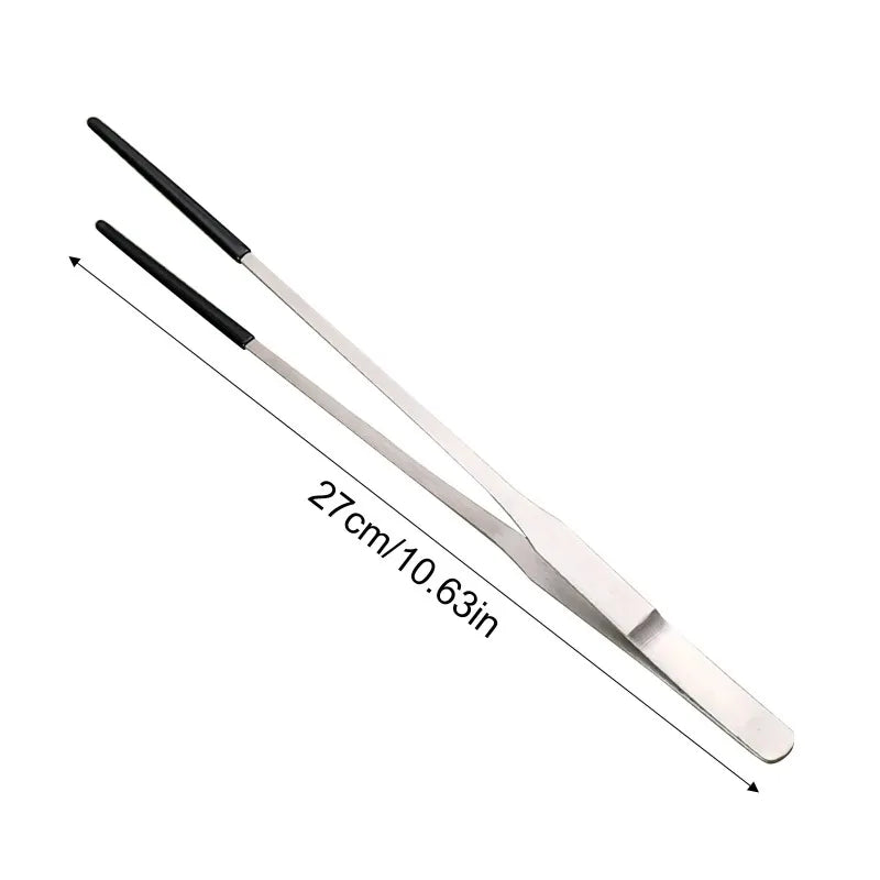 2Pcs Stainless Steel Tweezers Set Straight & Curved Bent Tip Feeding Tongs for Reptile Lizard Spider Craft Jewelry Repair
