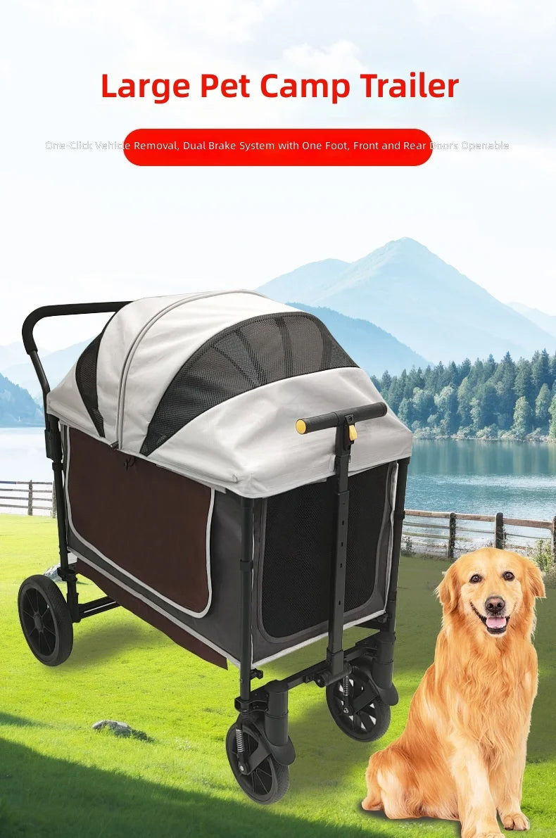 Pet Stroller for Dogs and Cats, Large Space Pet Carrier, Push and Pull Design, Outdoor Travel Cart