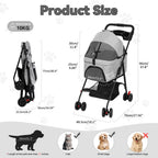 Foldable Pet Stroller, 4 Wheel Dog and Cat Stroller with Removable Carrier, Breathable Mesh Canopy, Storage Basket Cup Holder,
