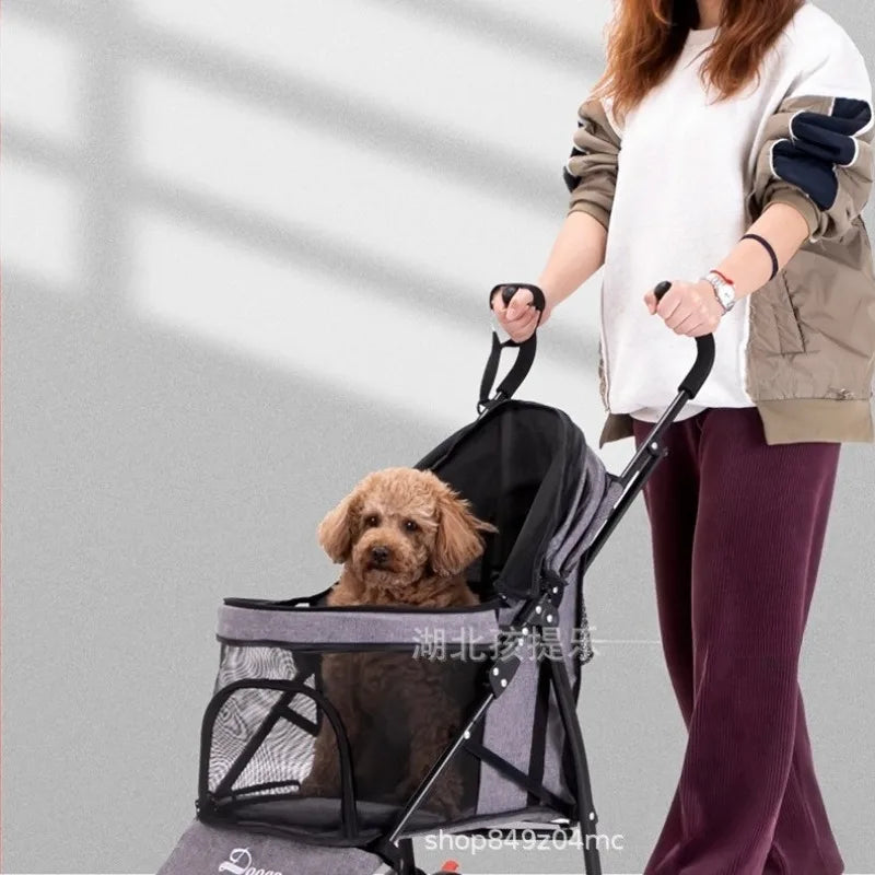 Lightweight Foldable Pet Stroller Four Wheel Teacup Poodle Cat Dog Outdoor Travel Cart Stroller for Dog Dog Trolley Dog Cart