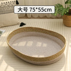 Portable Rattan & Seagrass Cat Bed Nest (All-Season)