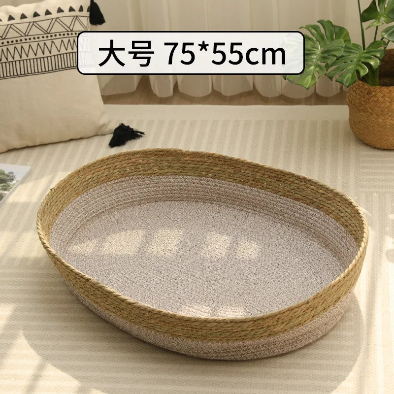 Portable Rattan & Seagrass Cat Bed Nest (All-Season)