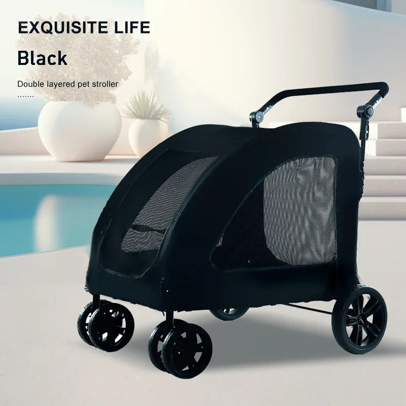 Luxury Foldable Pet Stroller for Dogs And Cats with Sunroof Breathable Mesh Large Jogger Cart Aluminum Plastic