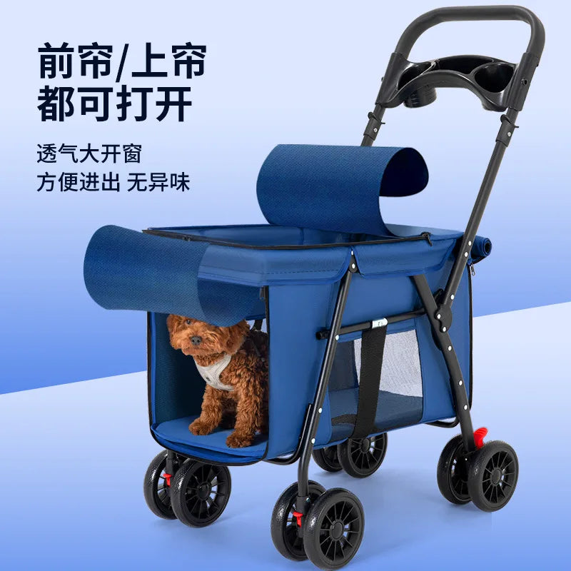 Lightweight Foldable Pet Stroller Hand Push Travel Cart for Small Medium Large Dogs Cats Teddy Outdoor Walking