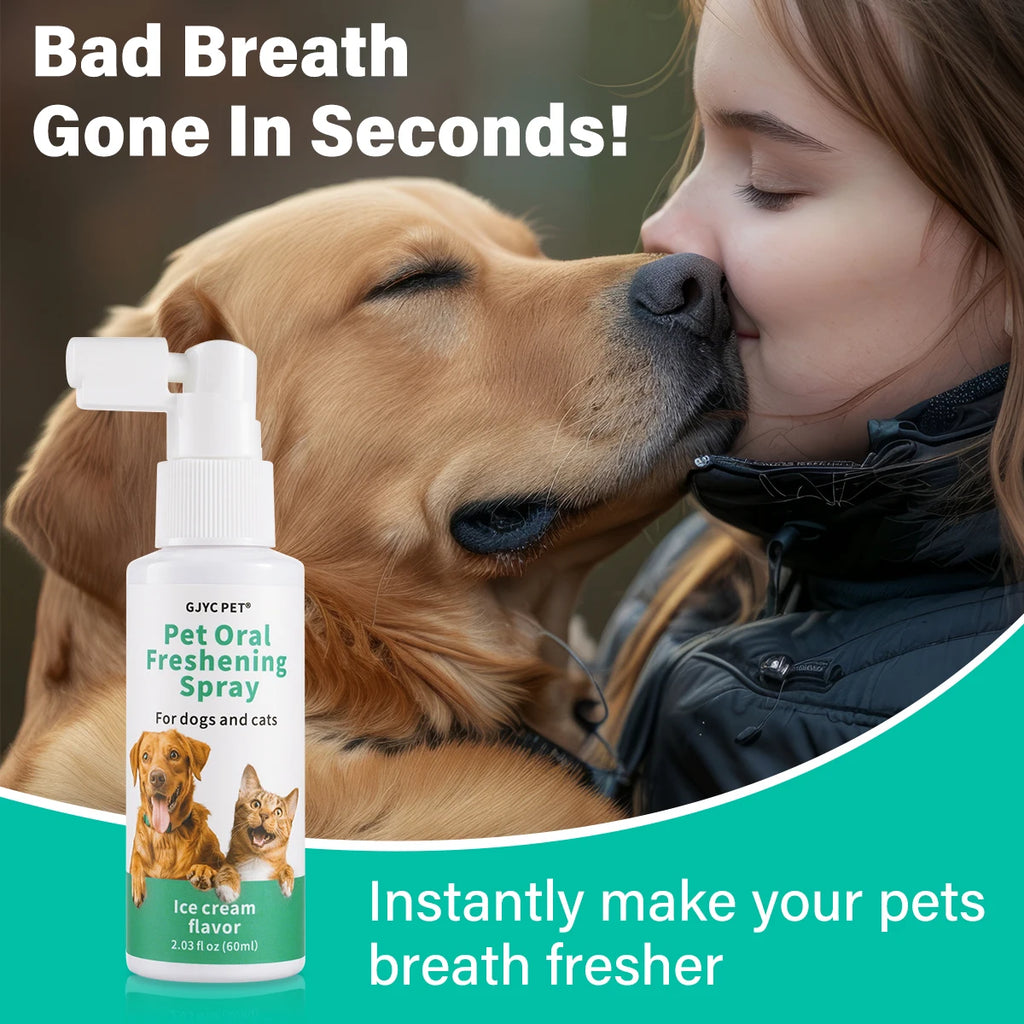 Pet Fresh Breath Spray No-Brush Oral Care Tartar Plaque Remover Plant-Based Gentle Non-Irritating for Dogs Cats Dental Hygiene