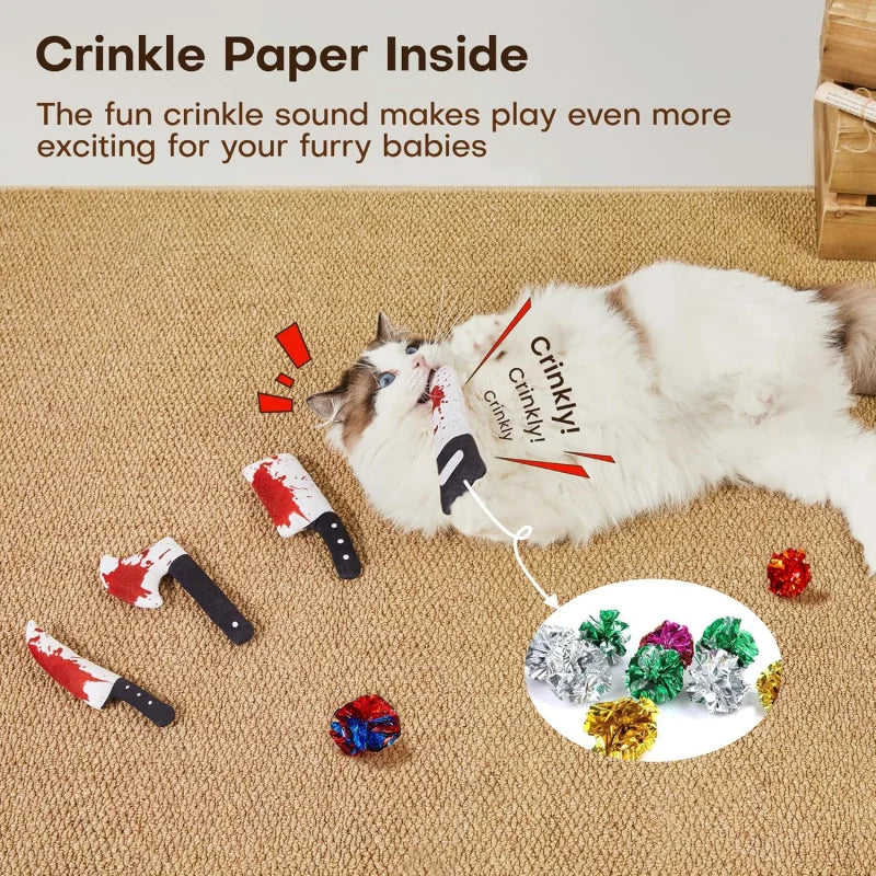 Potaroma 4-Pack Knife-Shaped Catnip Crinkle Toys — Indoor Exercise for All Breeds