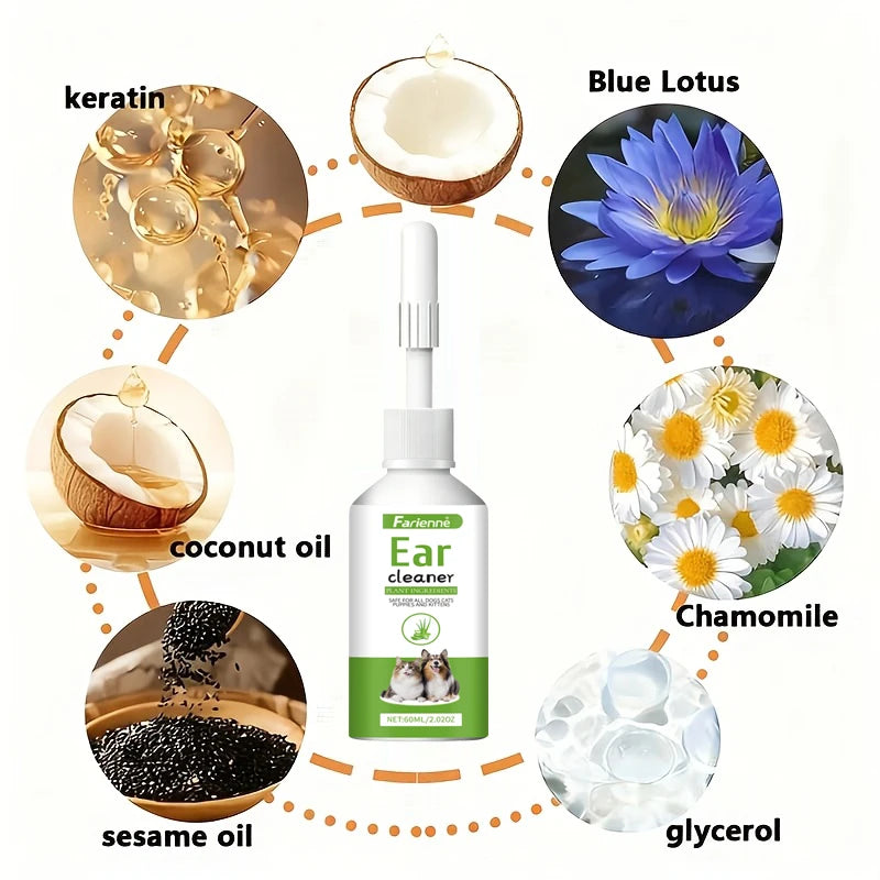 60ml Natural Herbal Pet Ear Wash For Dogs Cats Clear Earwax Dirt Mild Daily Home Ear Care Gentle Easy Use Cleaning Fluid