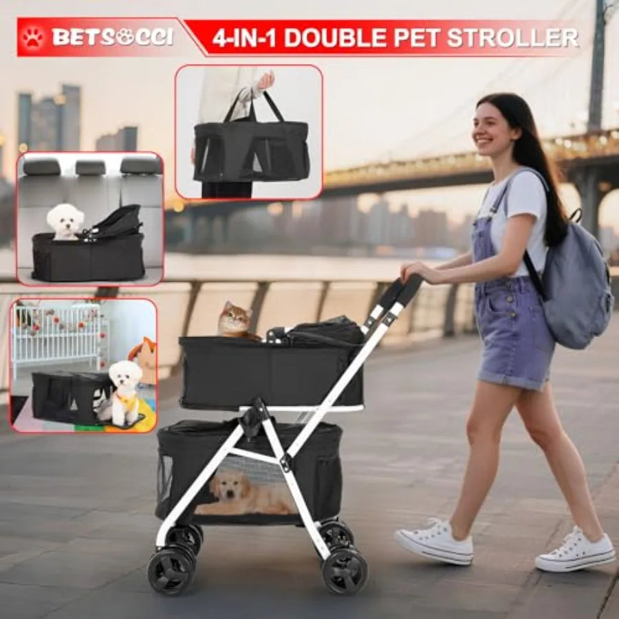 Double Dog Stroller with 2 Detachable Carrier, Portable Pet Stroller for Small Dogs Cats Folding Lightweight Puppy Travel Carri