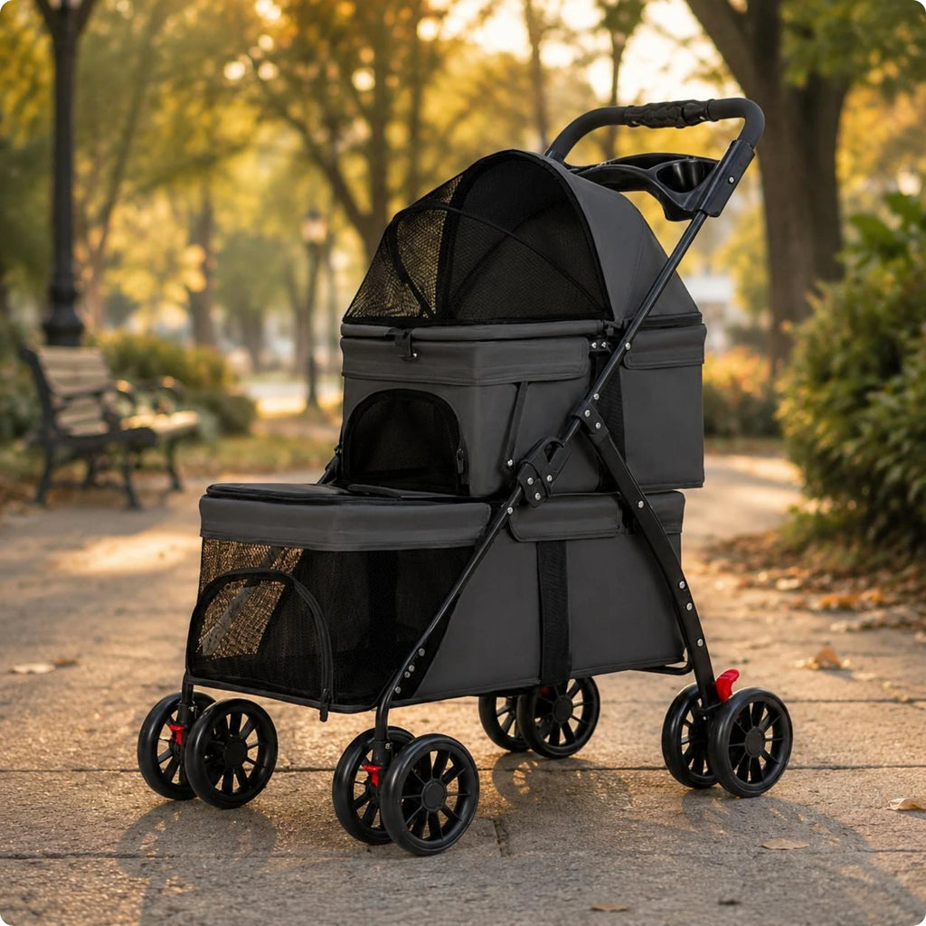 Double-Deck Pet Stroller Lightweight Small Dog Feline Stroller Pet Transport Lockable Wheels Removable Liner for Travel