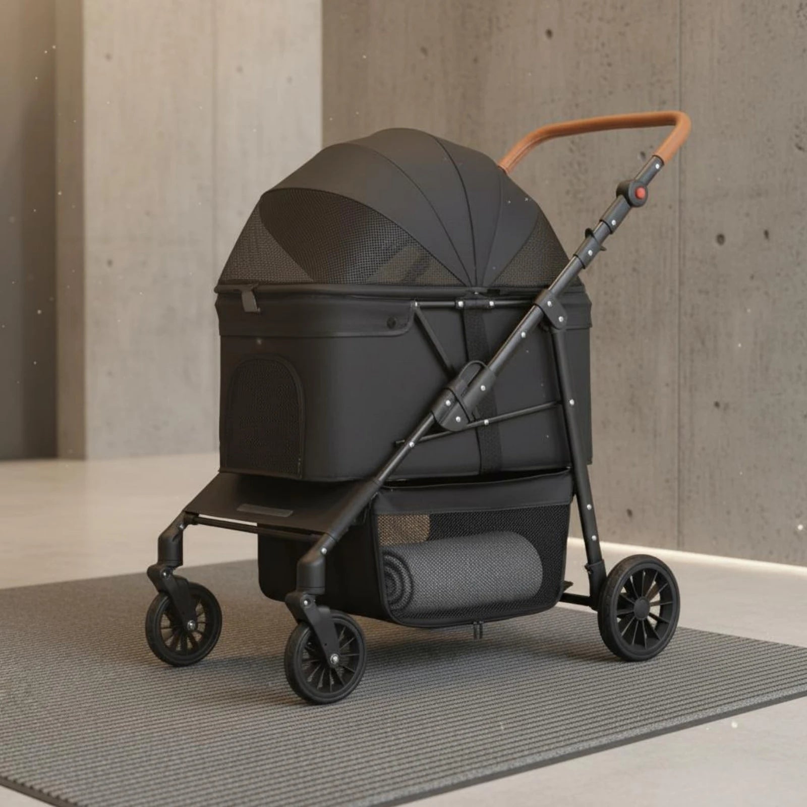 Foldable Pet Stroller Adjustable Handle Foldable Dog Stroller Large Dog Wagon Breathable Mesh Window Pet Gear Easy to Clean