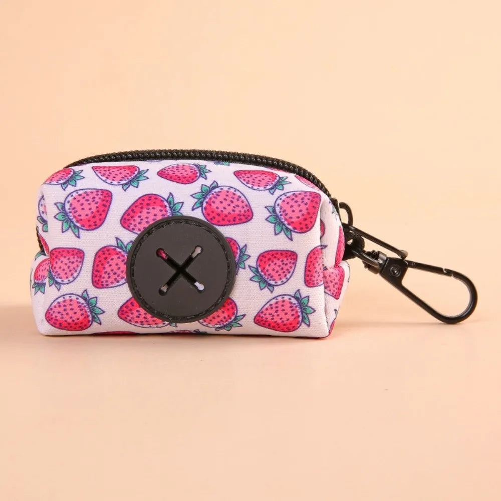 New Cute Fruit Pattern Dog Poo Bag Holder with Buckle Waterproof Waste Bag Holder Zipper Poo Bag Dispenser for Dog Leash