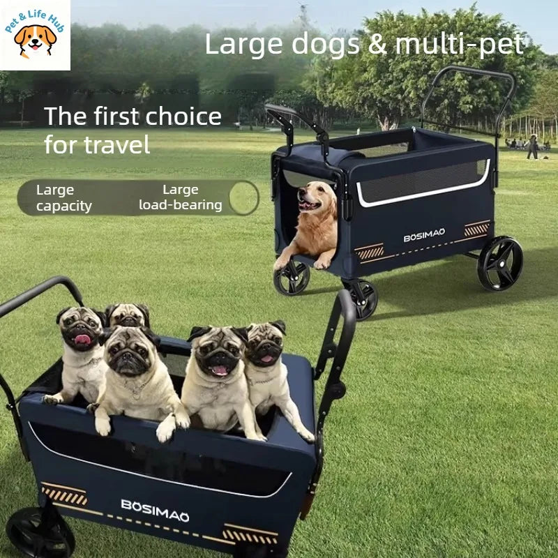 BOSIMAO Pet Strollers Large-sized dog travel portable and foldable cart for elderly and disabled dogs to go out pet carrier