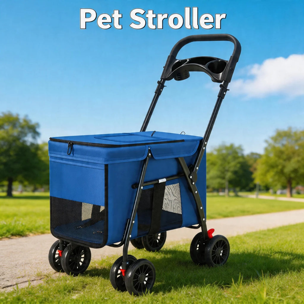 Portable Foldable Pet Stroller 4 Wheel Shockproof Breathable Cat Dog Stroller Outdoor Small Medium Large Pet Suitable