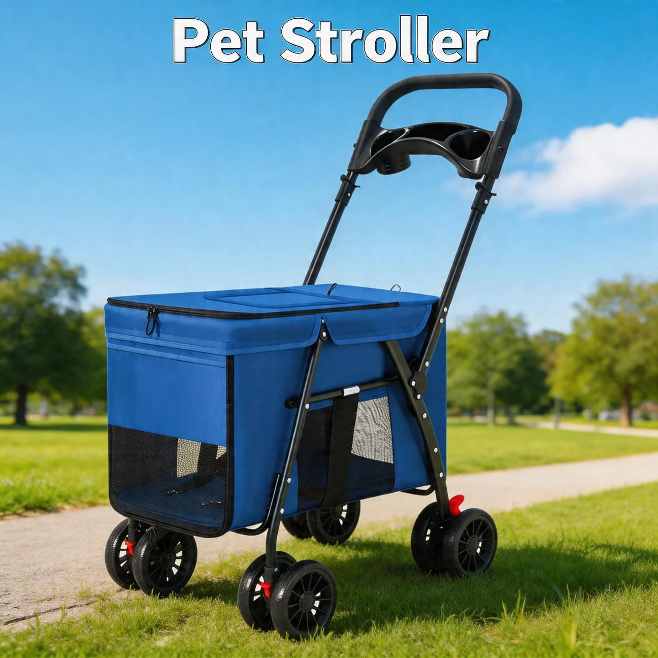 Portable Foldable Pet Stroller 4 Wheel Shockproof Breathable Cat Dog Stroller Outdoor Small Medium Large Pet Suitable