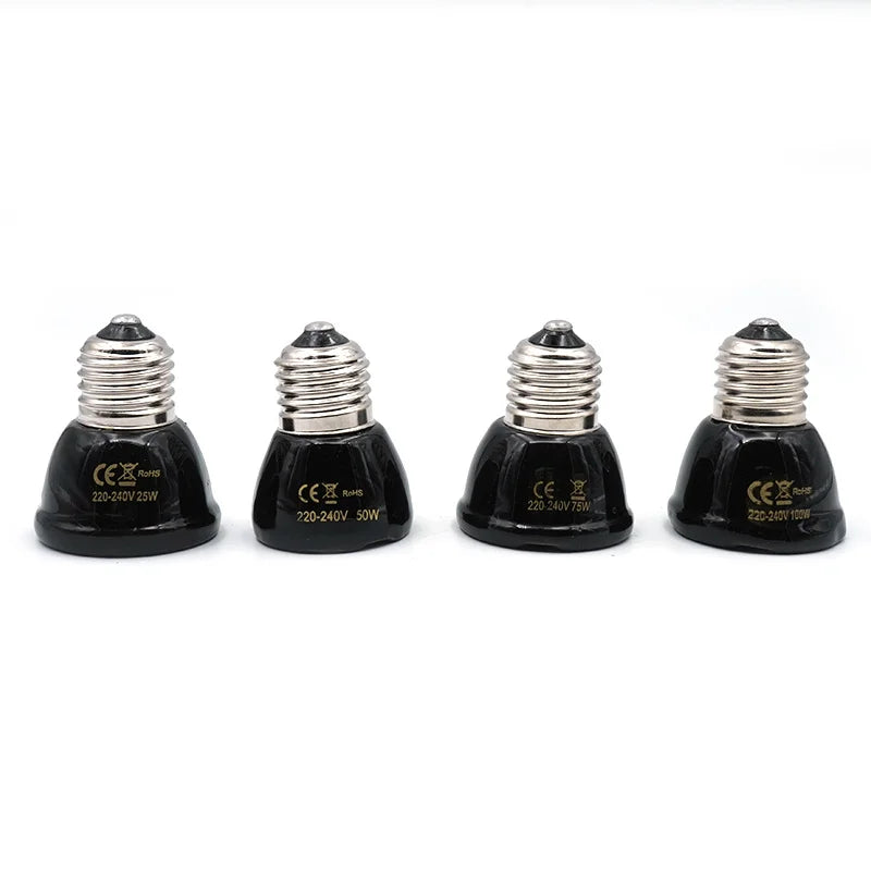 E27 Pet Heating Lamp Black In-Frared Ceramic Emitter Heat Light Bulb Pet Brooder Reptile Mini Infrared Lamp 25/50/75/100W