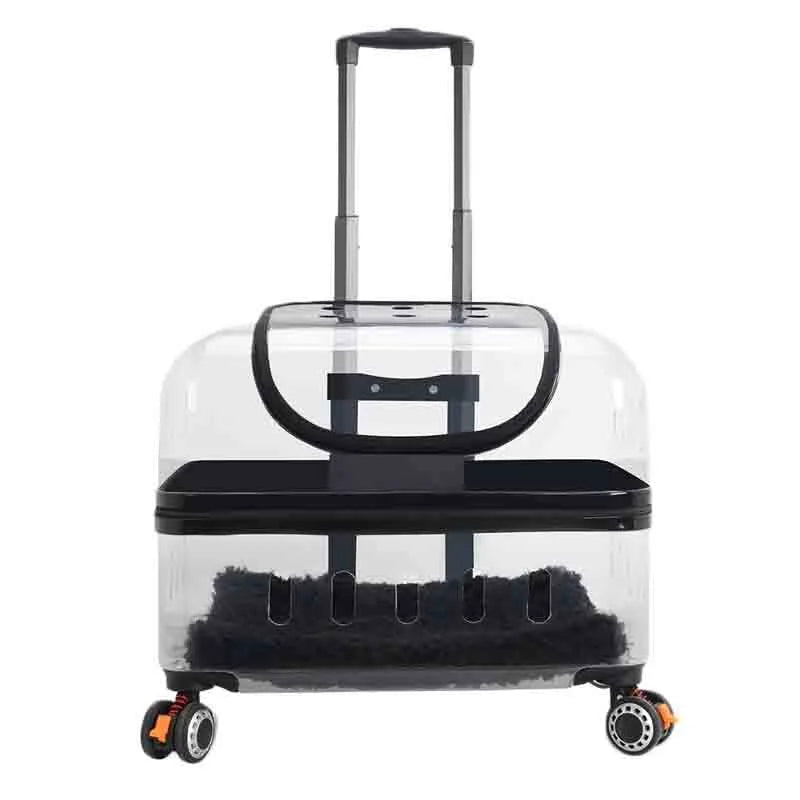 Large Capacity Portable Pet Trolley Box Universal Wheels Breathable Transparent Backpack Zipper Closure Made Durable Plastic
