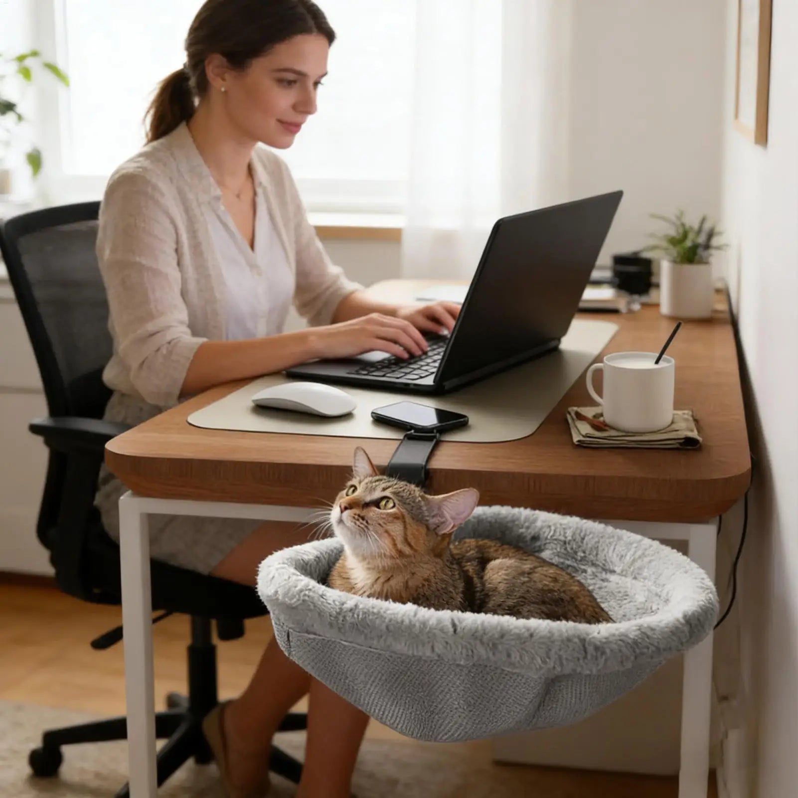 Foldable Cat Desk Bed & Hammock Perch for Home Offices