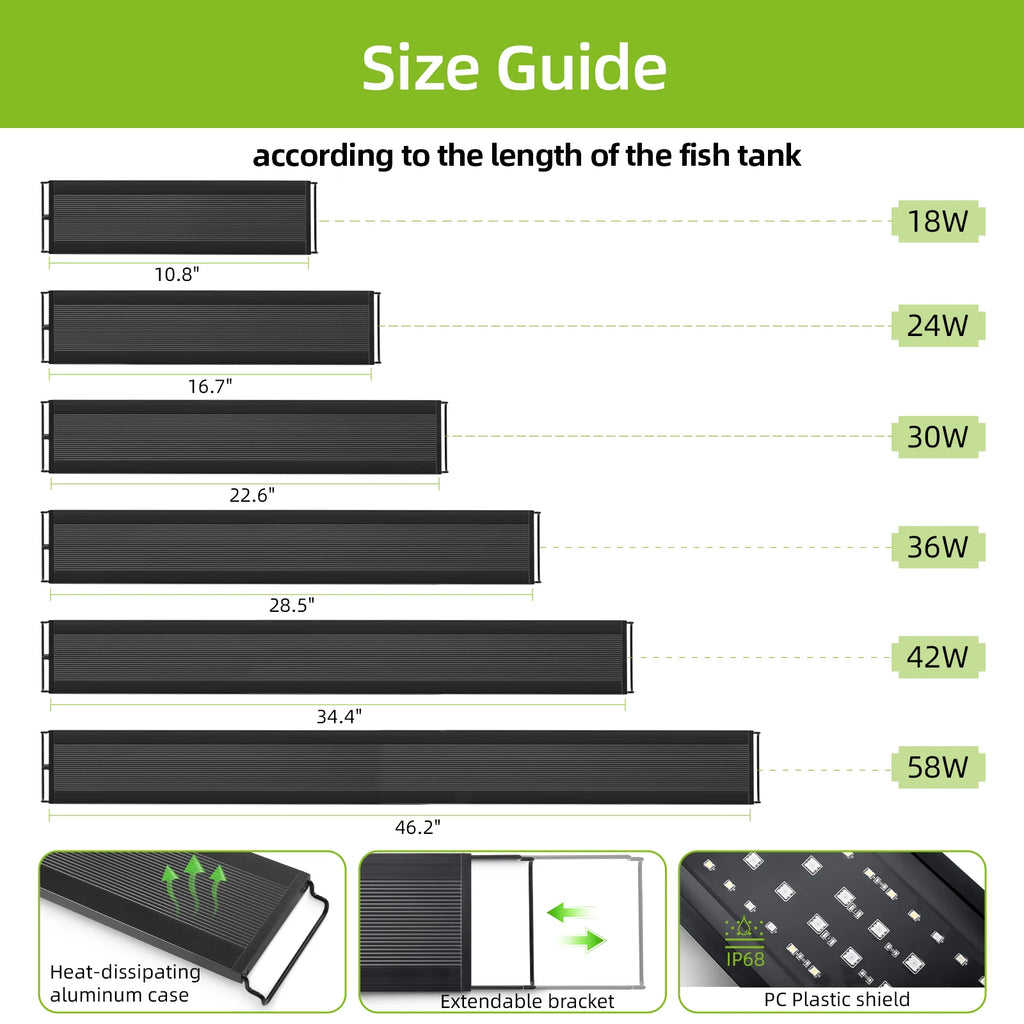 Full Spectrum Aquarium LED Light with Remote (30–60cm, IP68, Color & Brightness Control, Plant Grow)