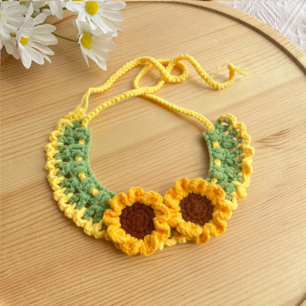 Hand-Knitted Plant-Theme Pet Bow Tie Scarf — Adjustable Elastic Cat & Dog Collar Necklace Gift