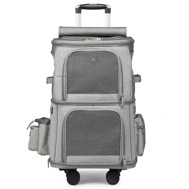 Pet Trolley Case Double Layer Large Capacity Breathable Cat Dog Carrier Stroller for Outdoor Travel Two Pet Portable Carrying
