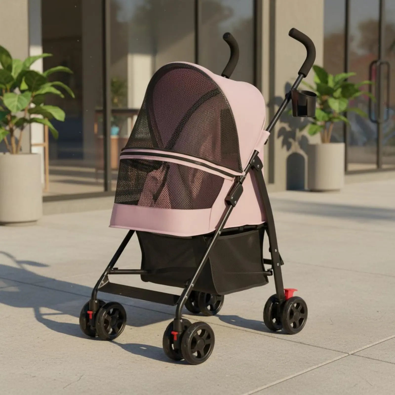 Foldable Pet Stroller Ventilated Lightweight Pet Stroller Large Viewing Window Brake System for Small Pets, Outdoor Walks, Park