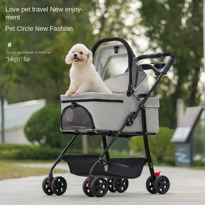 Foldable 4-Wheel Lightweight Eco-Friendly All-Season Pet Stroller Oxford Metal Frame Portable For Small Medium Pets 17kg Maximum