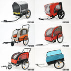 2-in-1 Dog Cat Bicycle Trailer Stroller With Suspension Shock Absorbing Wheels 600D Oxford Fabric Foldable Pet Cart