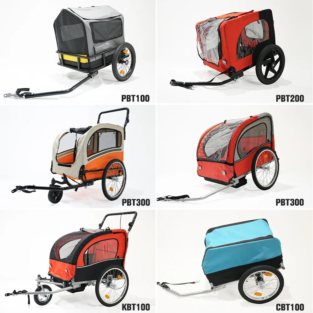 2-in-1 Dog Cat Bicycle Trailer Stroller With Suspension Shock Absorbing Wheels 600D Oxford Fabric Foldable Pet Cart