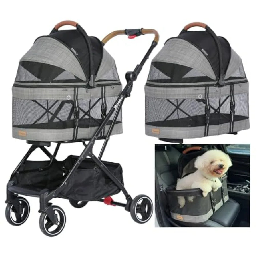 ROODO 2026 Upgraded Version 3-in-1 Dog Cat Stroller with Detachable Carrier Folding Lightweight Portable Travel Pet Gear All-Te