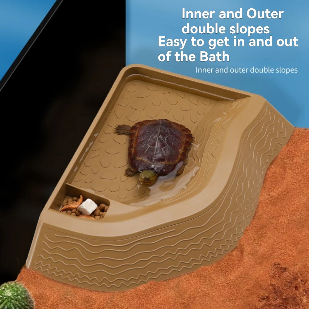 Yellow Edge Turtle Bath Basin Half Water Reptile Turtle Bath Basin Water Food Dual-Use Crawling Pet Breeding Box Landscaping