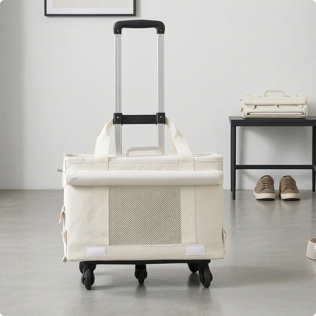 Wheeled Pet Carrier Breathable Rolling Trolley Bag Portable Transportbox for Travel and Veterinarian Visits