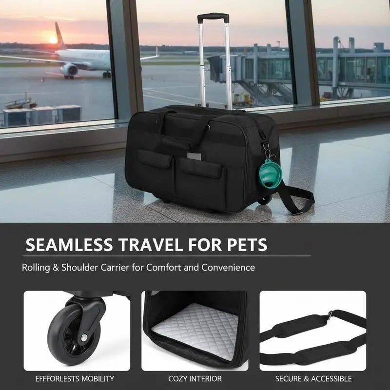 Pet Travel Crate with Wheels (23 Inch, 35lbs Capacity, Telescopic Handle)