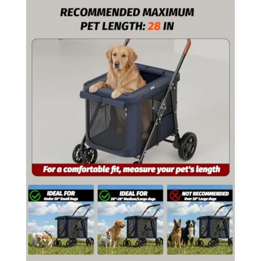 Dog Stroller for Large and Medium Dogs, Pet Stroller for 2 Small Dogs Up to 80 Lbs, Extra Large Heavy Duty, Folding and Breatha