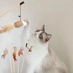 Colorful Feather Rod Cat Wand Toy — Interactive Wood Handle Teaser Stick for Cats