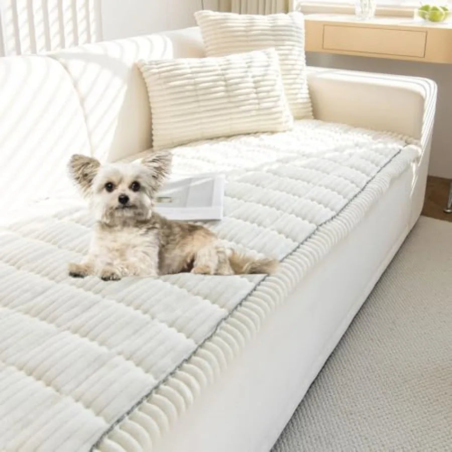 Faux Fur Plush Dog Couch Cover with Non-Slip Backing (3D Stripe)