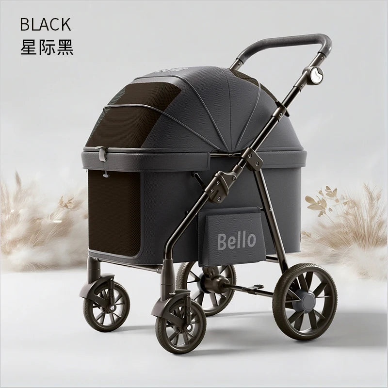 STLFBello New Design Foldable Pet Stroller for Large Dogs 4 Wheels Premium Travel Carrier