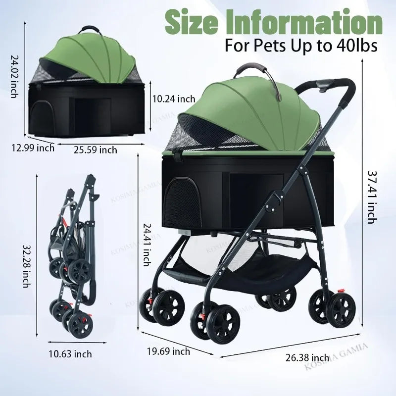 Pet Dog Stroller 3-in-1 Dog Wagon with Removable Carrier Cat Stroller for Medium Dogs Up To 55lbs Easy Foldable Pet Stroller