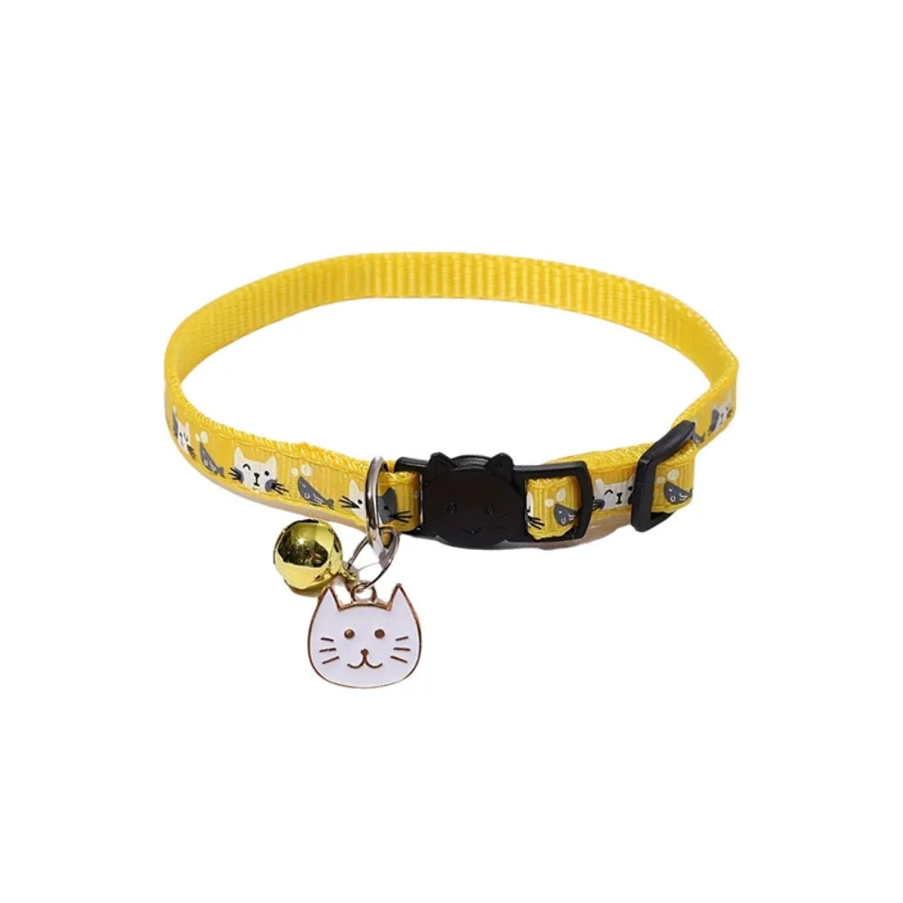 Adjustable Cat Collar with Quick-Release Safety Buckle — Cat Face Pendant & Bell Anti-Lost Necklace