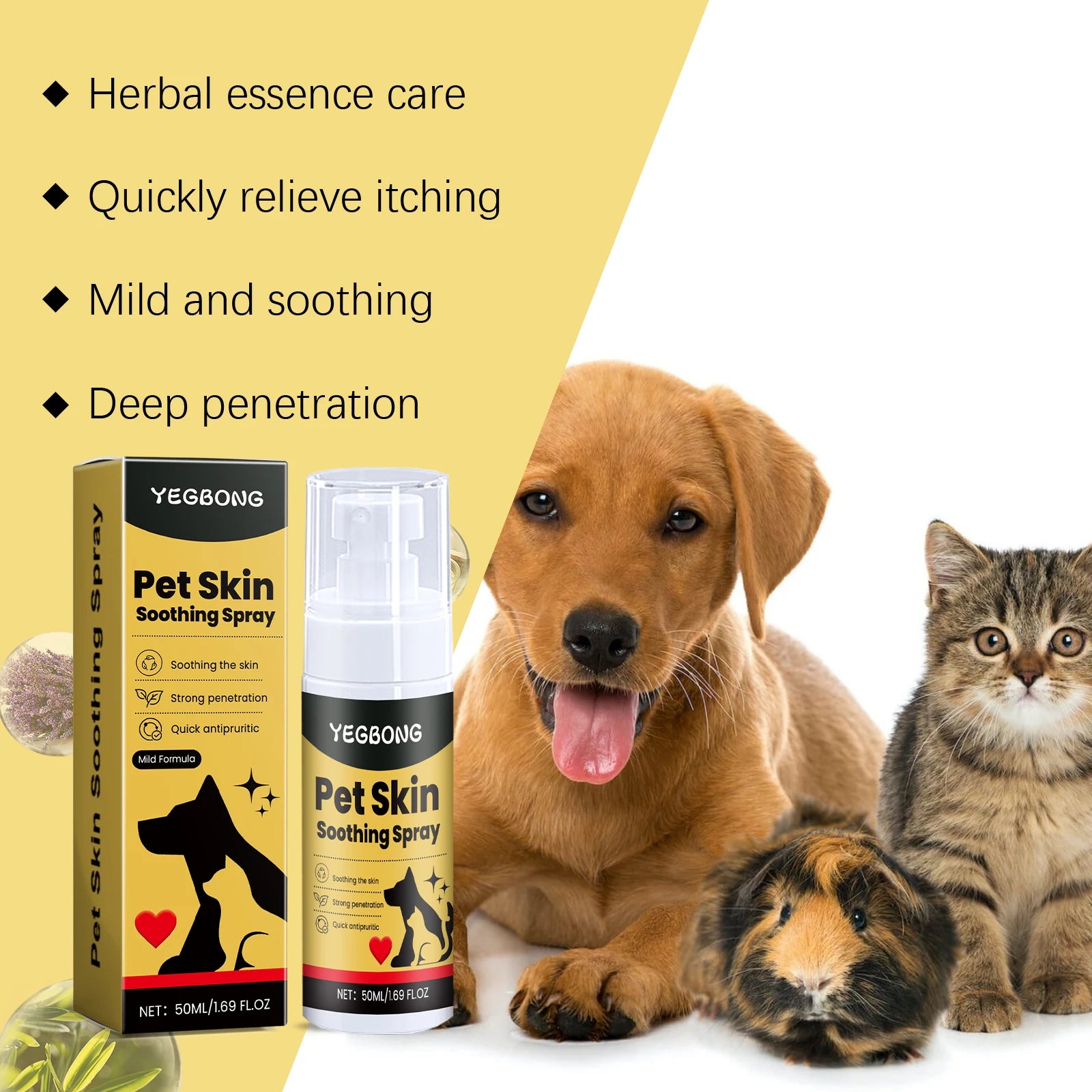 Yegbong Petskin Soothing Spray Antiitch Relief Herbal Essence Nonirritating Skin Repair Pet Care Spray Cats Dogs Cleaning Skin