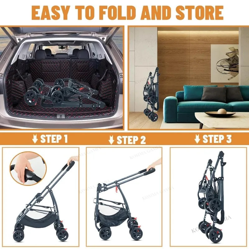 3-in-1 Pet Dog Stroller Cat Stroller Removable Carrier Dog Wagon for Medium Dogs Up To 55lbs Easy Foldable Pet Stroller
