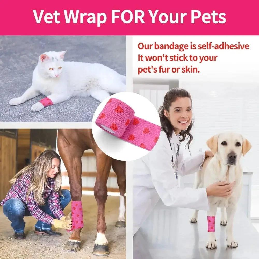 Pet Dog Cat Medical Breathable Elastic Bandage Non-woven Pet Self Adherent Wound Outdoor Retractable Sports Tape Dog Accessories
