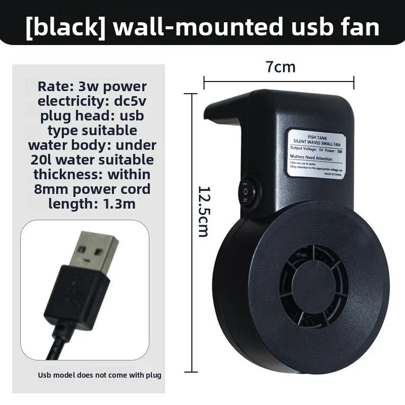 Mini USB Aquarium Cooling Fan (5V, 3W, Speed Regulation, Fish Tank Temperature Control)