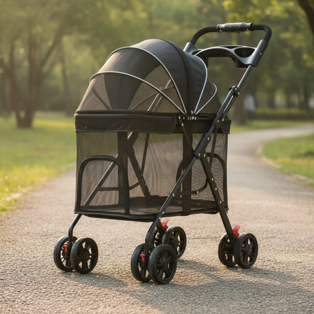Multi-Purpose Pet Stroller Easy Fold Folding Pet Stroller Sturdy Frame Mesh Ventilation for Walks