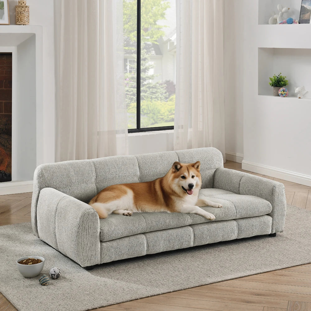 Elevated Linen Sofa Bed for Large Dogs (Beige)