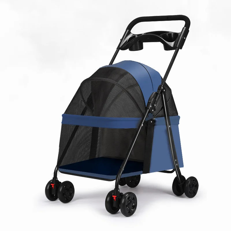 STLFLuxury Foldable Pet Outdoor Stroller Lightweight Detachable Mesh Storage Basket