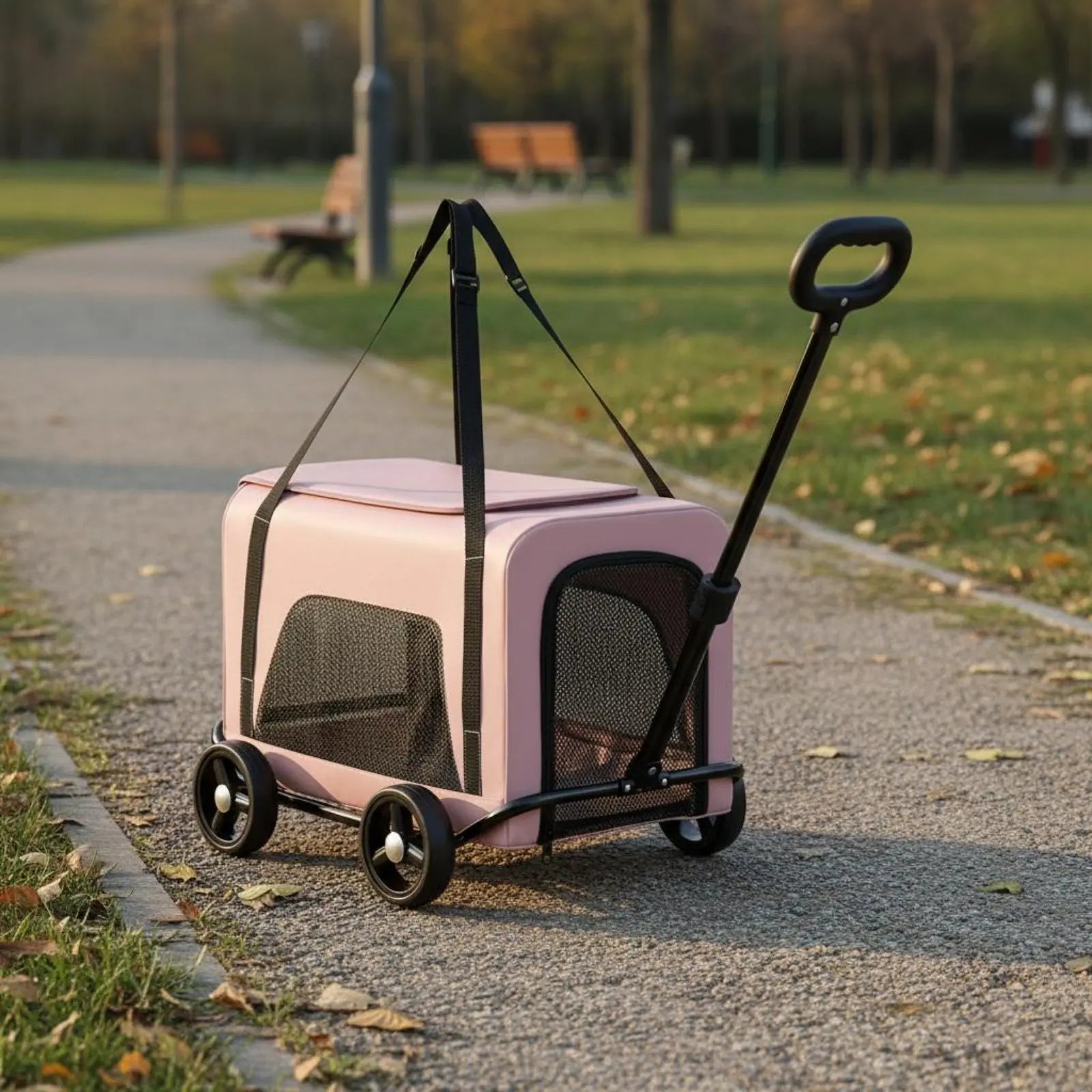 Foldable Pet Stroller Breathable Mesh Small Dog Feline Trolley Bag Pet Trolley Carrier Telescoping Handle Feline Rolling Carrier